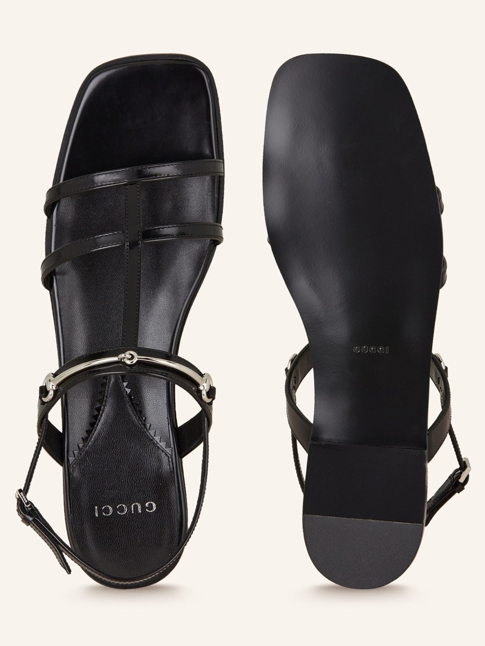 Gucci Black Patent Leather Silver Horsebit Divine Cage Flate Sandals (Size 38.5) - Picture 2 of 16